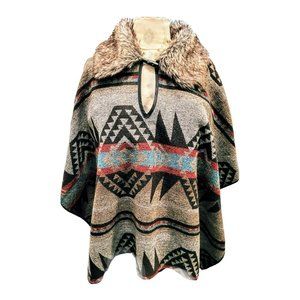 Women's/Teen Poncho Faux Fur Removable Collar Wool Blnd Size S Forever 21 Casual